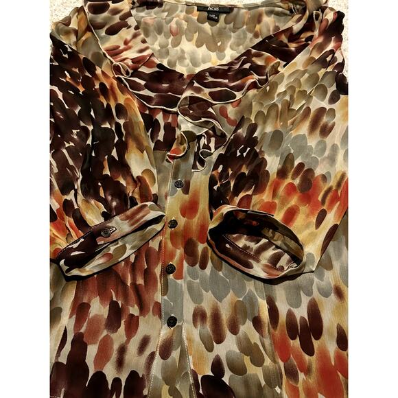 AGB Women's Sz Medium Floral Button100% Polyester Blouse with Cami Ruffle V Neck - Picture 10 of 13